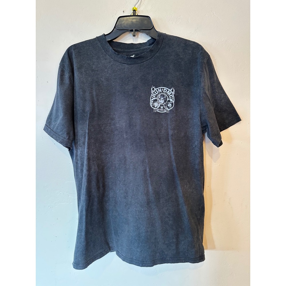 Hollister Run DMC King of Rock Graphic Tee Charcoal Grey Acid Wash Mens Large